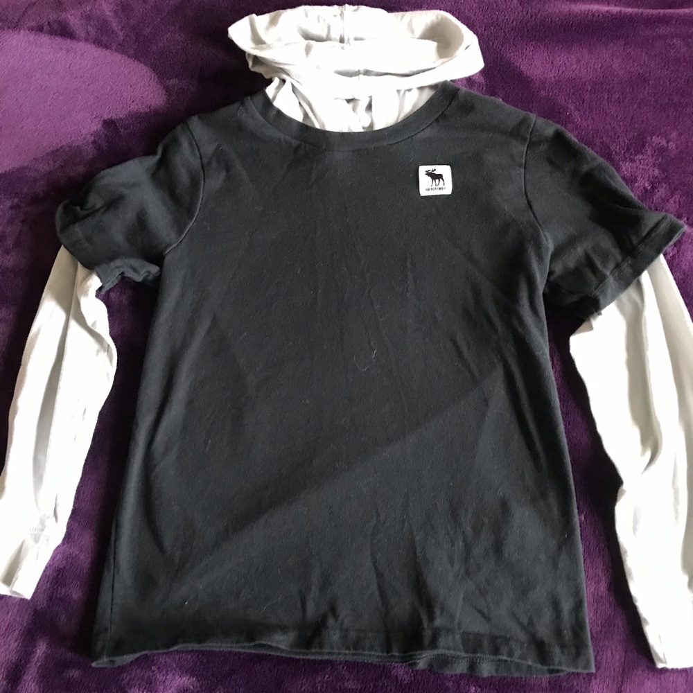 Kids Layered-Look Hoodie Tee with Moose Logo - Black & White